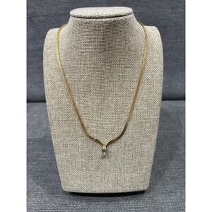 Vintage Avon Gold Tone Chain‎ with Clear Diamante, CZ Wishbone Necklace